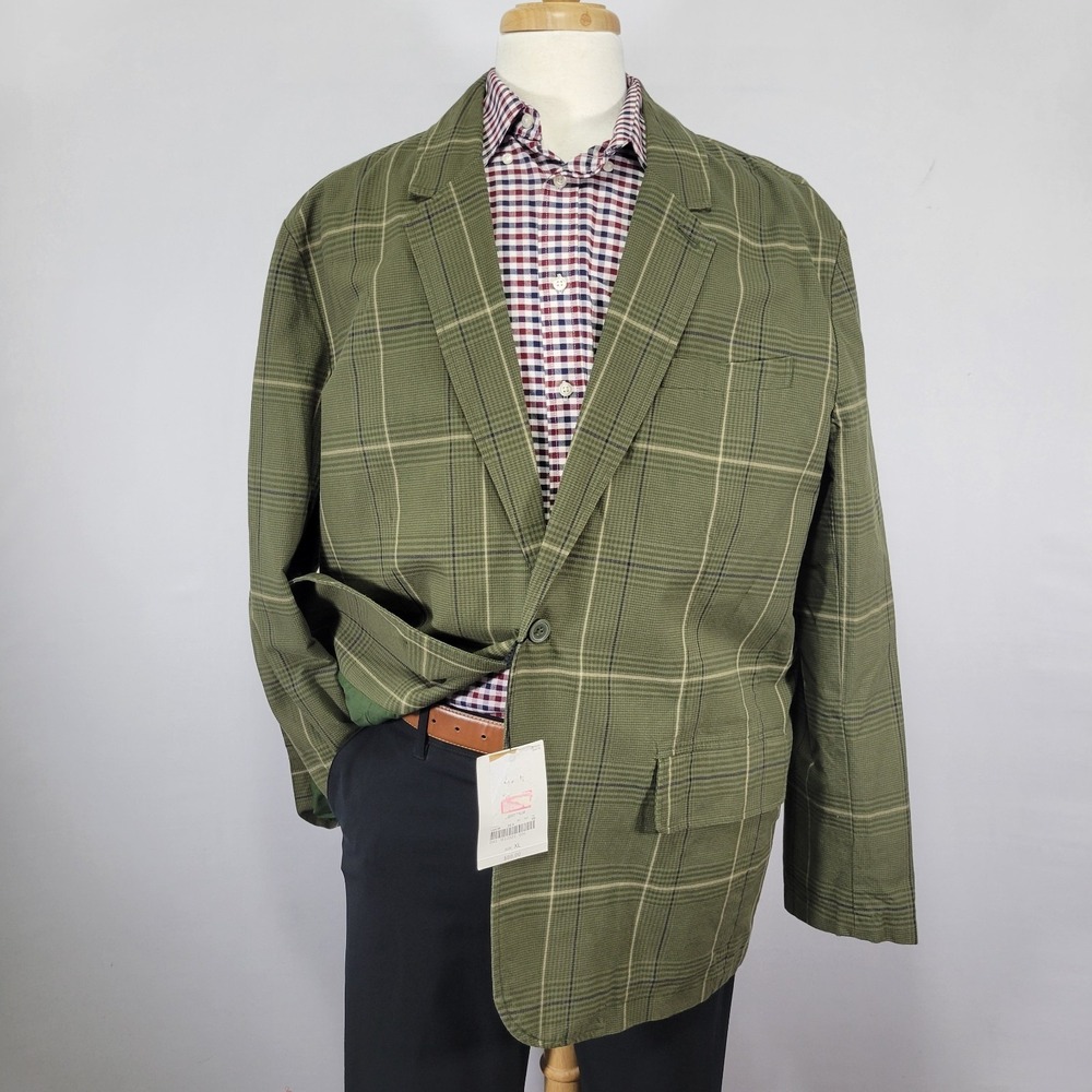 Structure Men's Sport Coat Blazer Two Button Green Plaid Cotton Size XL‎ NEW